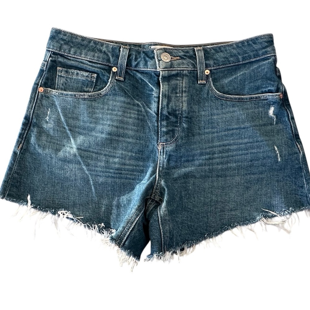 Paige Noella high waist cutoff denim shorts in Starley Distressed.